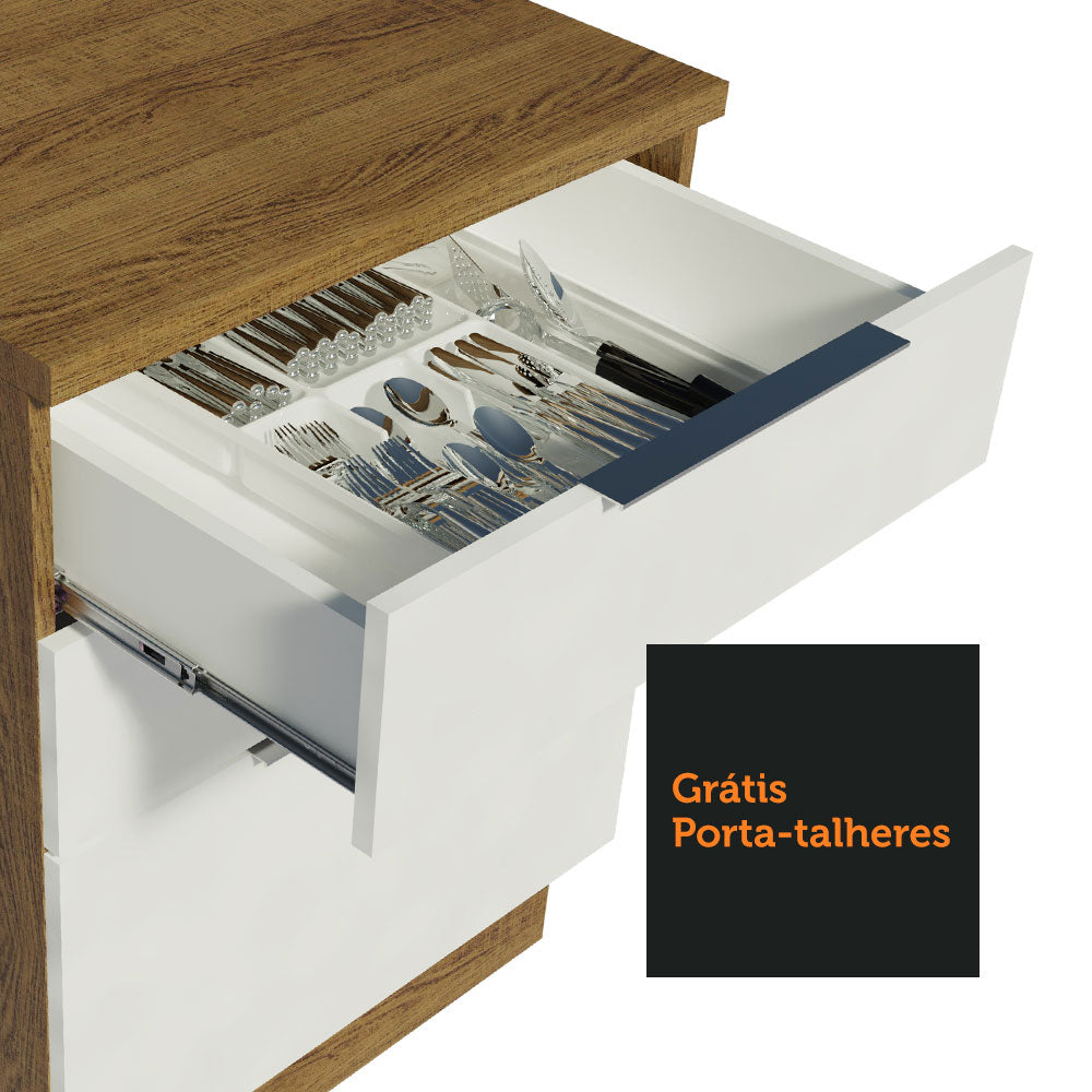 Balcão Madesa Stella 60 x 60 cm 3 Gavetas (Com Tampo) Rustic/Branco
