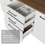 Balcão de Cozinha 60 x 60 cm 3 Gavetas Branco Tampo Rustic Agata Madesa