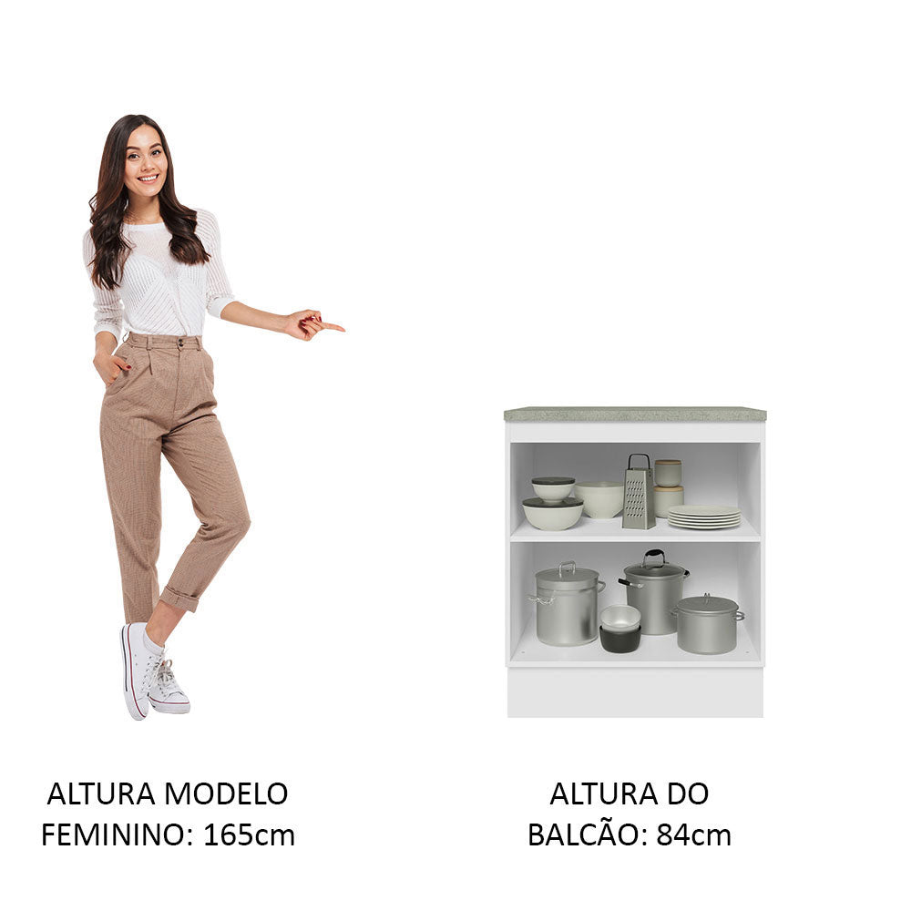 Balcão 70 x 60 cm 2 Portas (Com Tampo) Branco Glamy Madesa