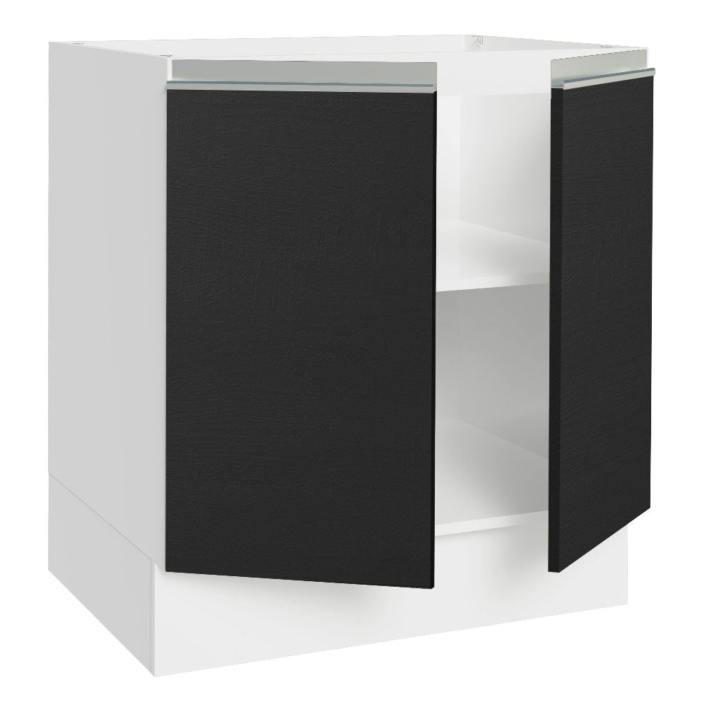 Balcão Cozinha 70 x 60 cm 2 Portas (Sem Tampo) Branco/Preto Glamy Madesa