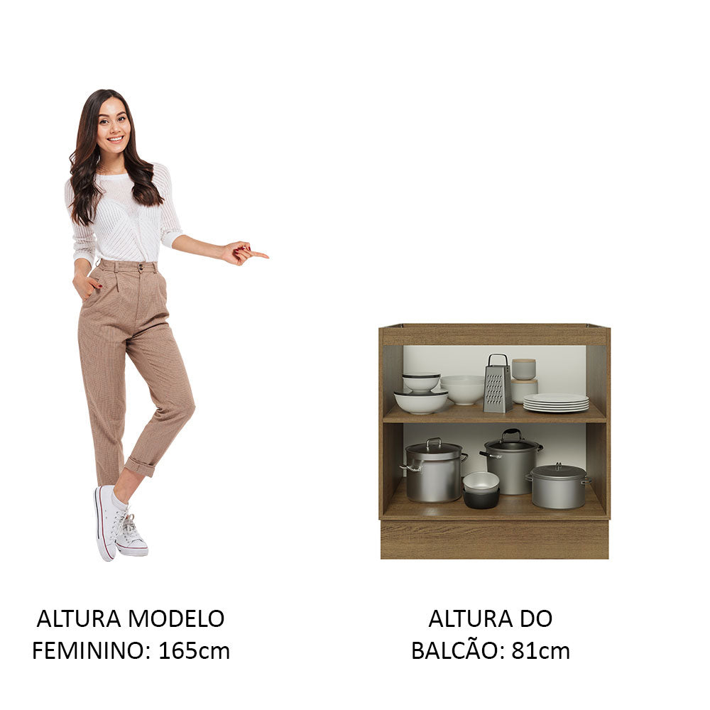 Balcão de Cozinha 70 x 60 cm 2 Portas (Sem Tampo) Rustic/Branco Veludo Lux Madesa