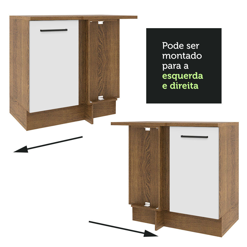 Balcão de Canto Madesa Agata 1 Porta 60 cm Profundidade (Sem Tampo) Rustic/Branco