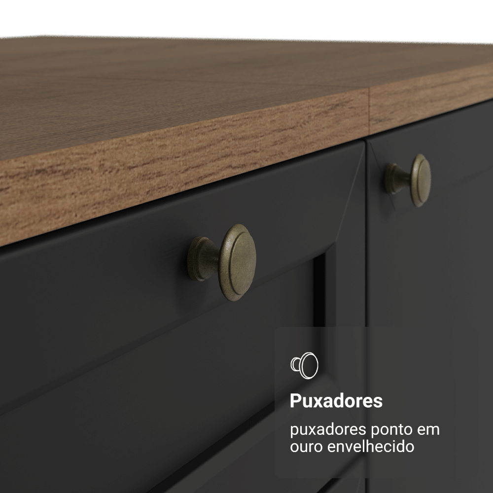 Balcão de Canto para Linha de 60 cm Profundidade (Com Tampo) Rustic/Preto Vik Madesa