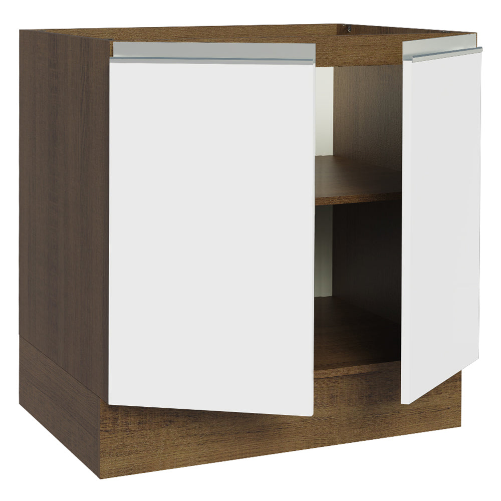 Balcão Cozinha 80 x 60 cm 2 Portas (Sem Tampo) Rustic/Branco Glamy Madesa