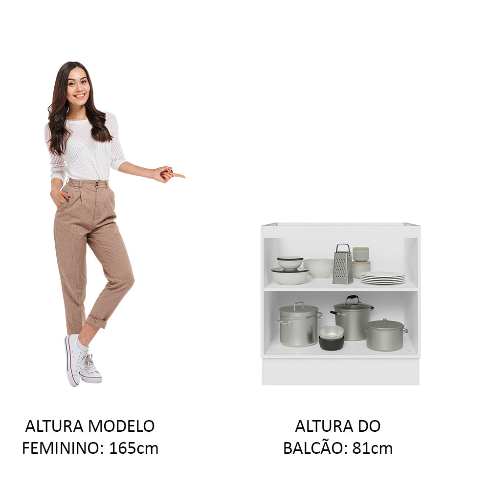 Balcão Cozinha 80 x 60 cm 2 Portas (Sem Tampo) Branco/Preto Glamy Madesa