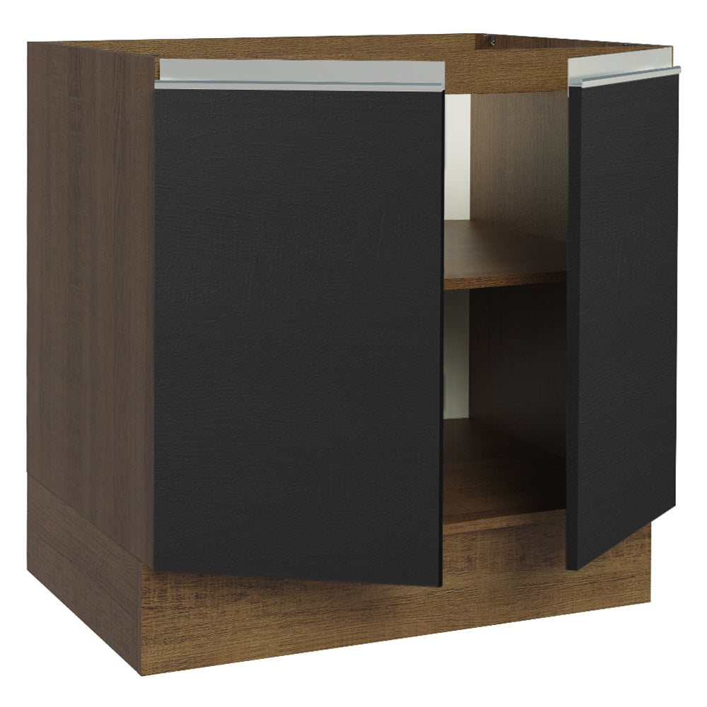 Balcão Cozinha 80 x 60 cm 2 Portas (Sem Tampo) Rustic/Preto Glamy Madesa
