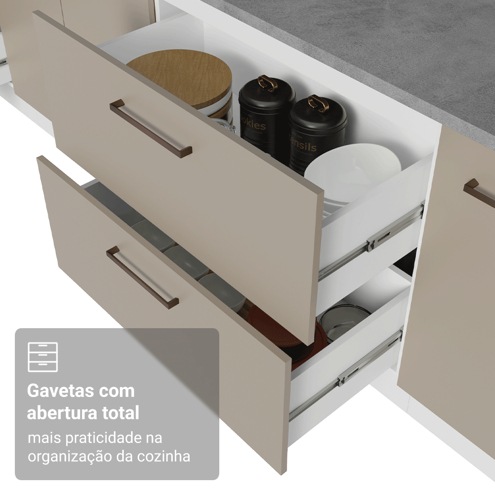 Balcão de Cozinha 80 x 60 cm 2 Gavetas (Com Tampo) Branco/Crema Agata Madesa