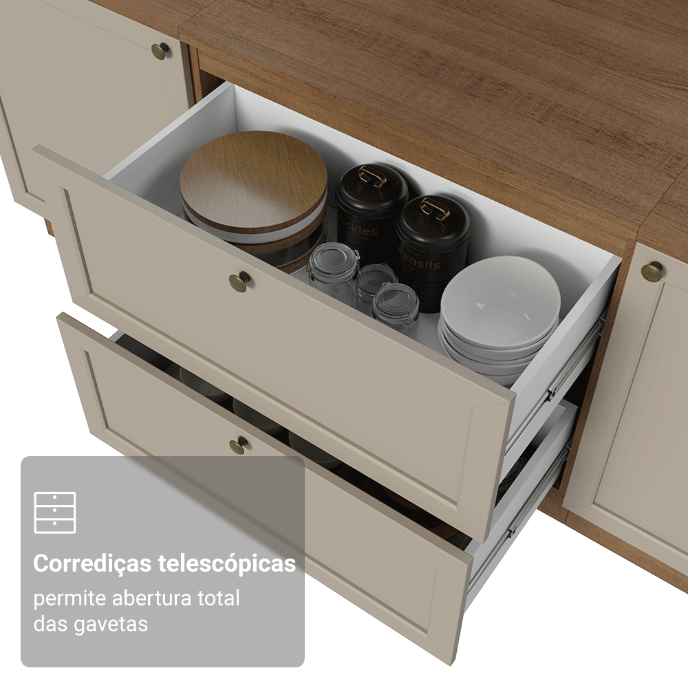 Balcão de Cozinha 80 x 60 cm 2 Gavetas (Com Tampo) Rustic/Crema Vik Madesa