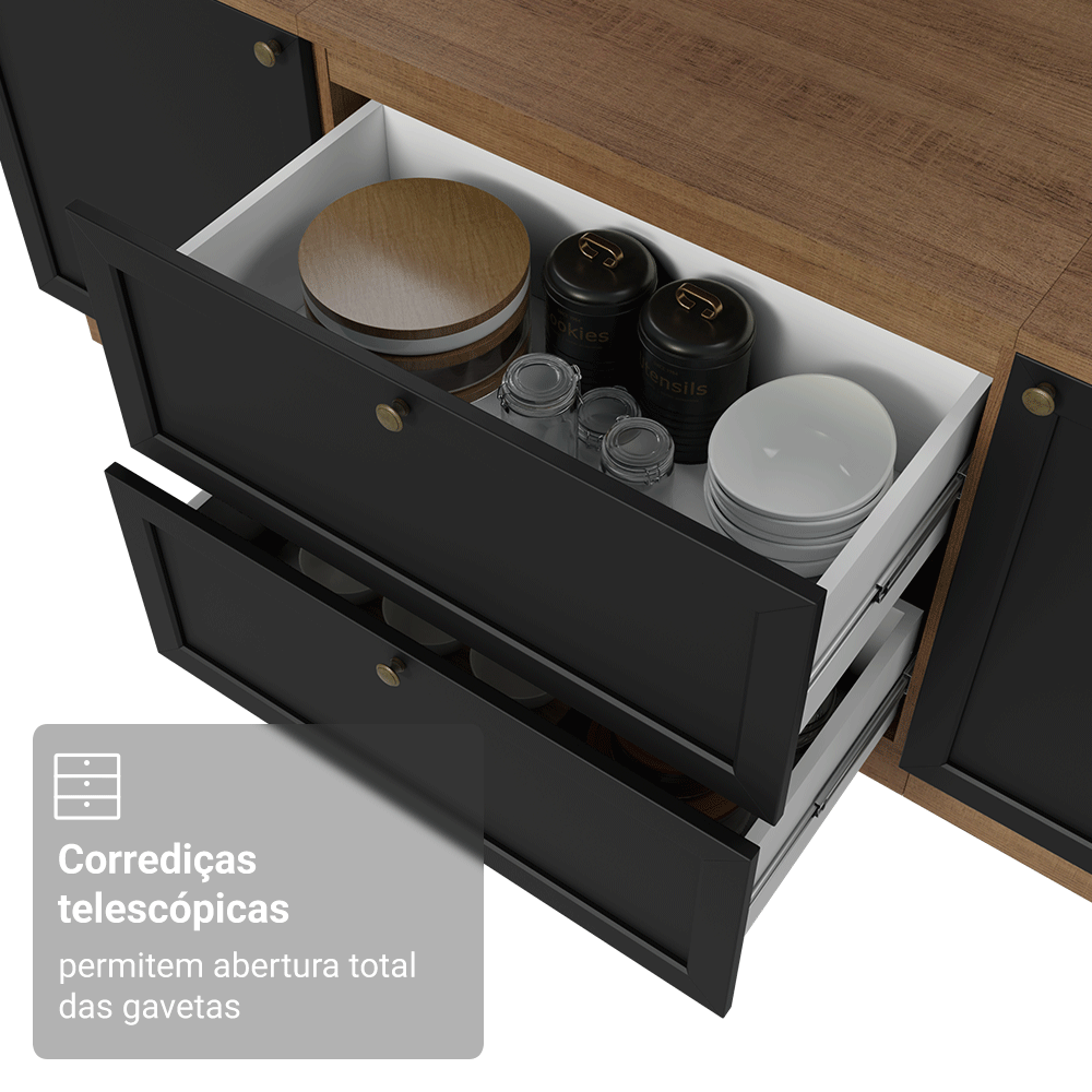 Balcão de Cozinha 80 x 60 cm 2 Gavetas (Com Tampo) Rustic/Preto Vik Madesa