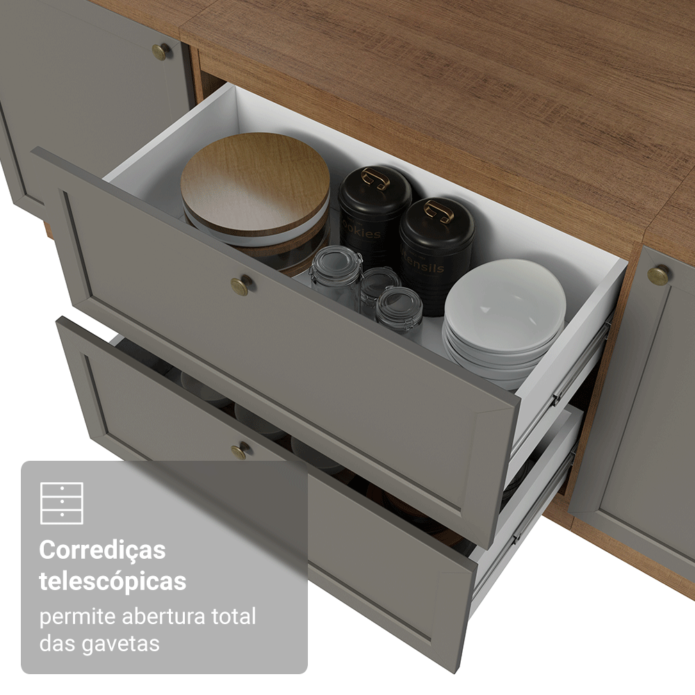 Balcão de Cozinha 80 x 60 cm 2 Gavetas (Com Tampo) Rustic/Cinza Vik Madesa