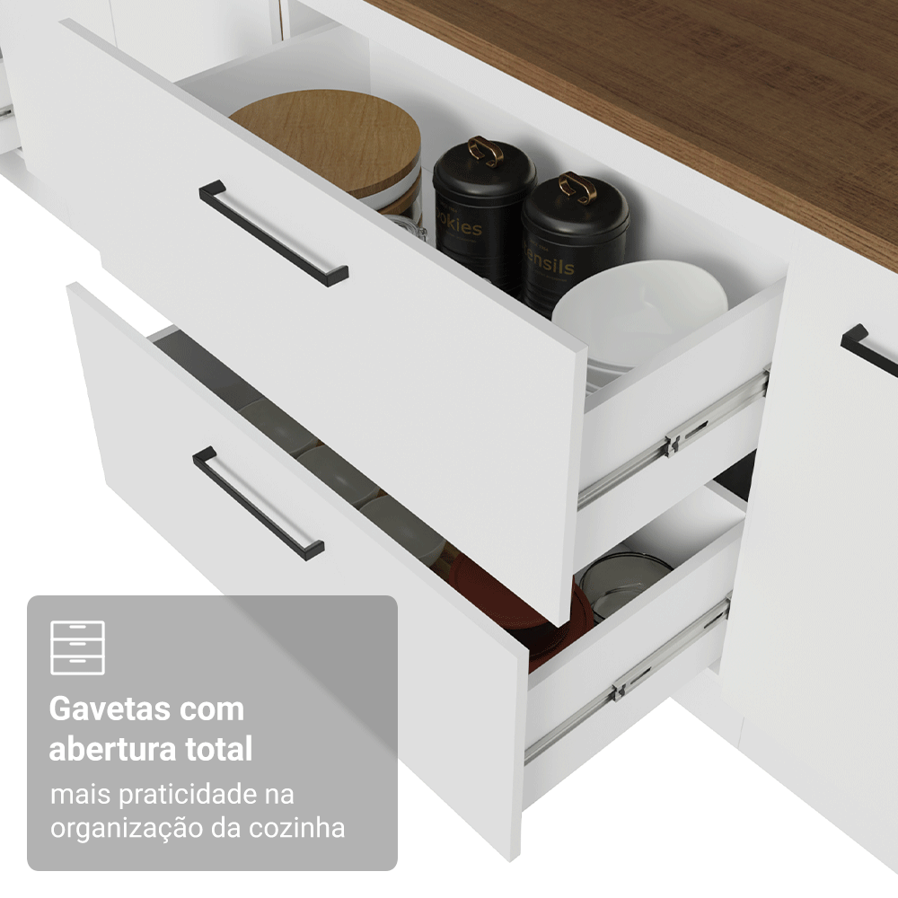 Balcão de Cozinha 80 x 60 cm 2 Gavetas Branco Tampo Rustic Agata Madesa