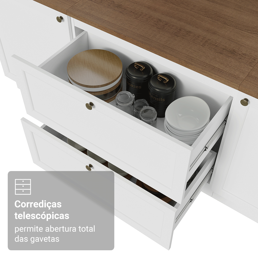 Balcão de Cozinha 80 x 60 cm 2 Gavetas (Com Tampo) Branco/Rustic Vik Madesa
