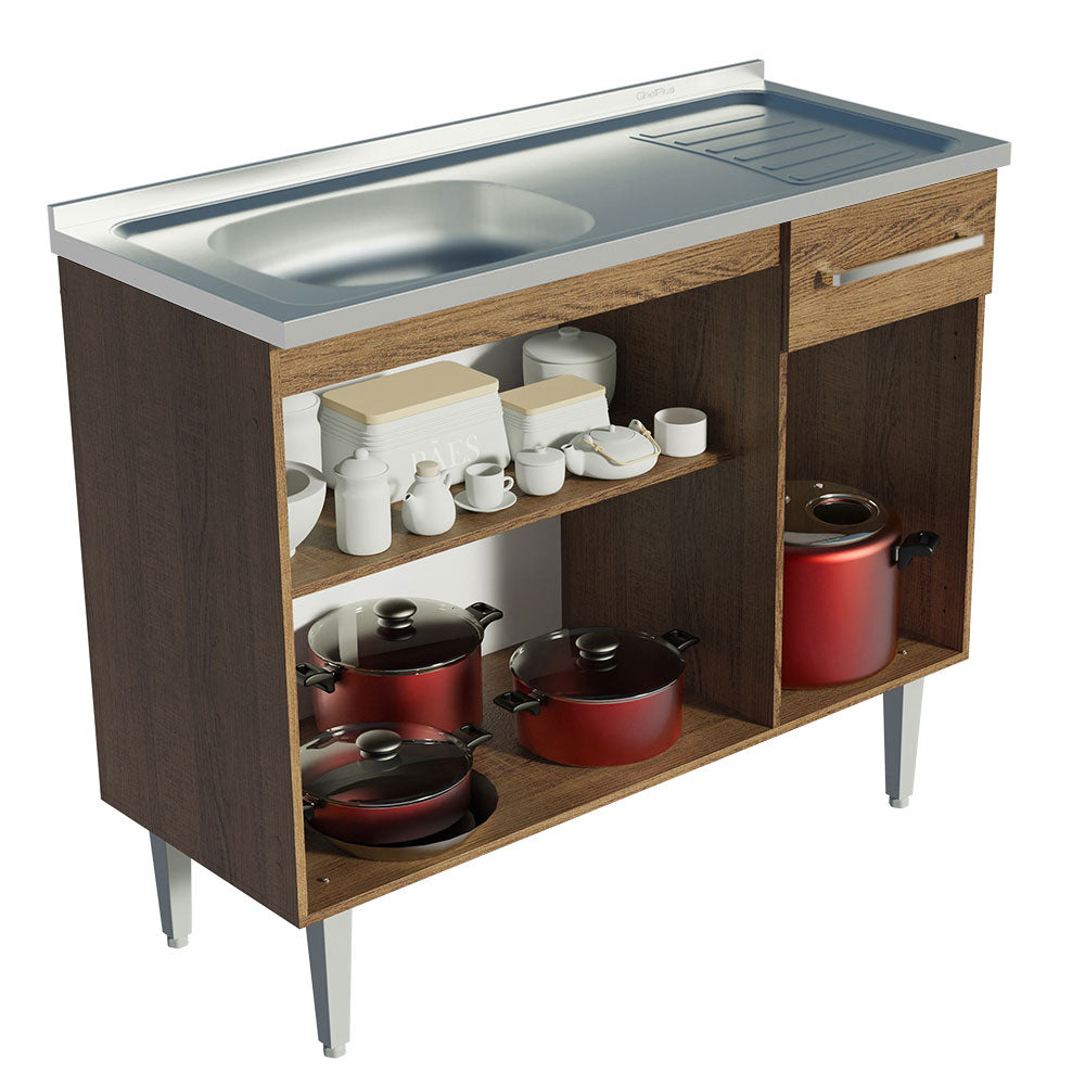 Balcão Gabinete com Pia 3 Portas e 1 Gaveta 105cm Rustic Emilly Madesa