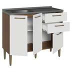 Balcão de Cozinha com Pia 105 cm 3 Portas 2 Gavetas Rustic/Branco Lille Madesa