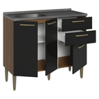 Balcão de Cozinha com Pia 105 cm 3 Portas 2 Gavetas Rustic/Preto Lille Madesa