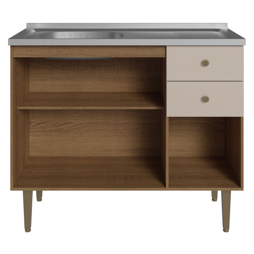Balcão Gabinete com Pia 3 Portas e 2 Gavetas 105cm Rustic/Crema Gourmet Madesa