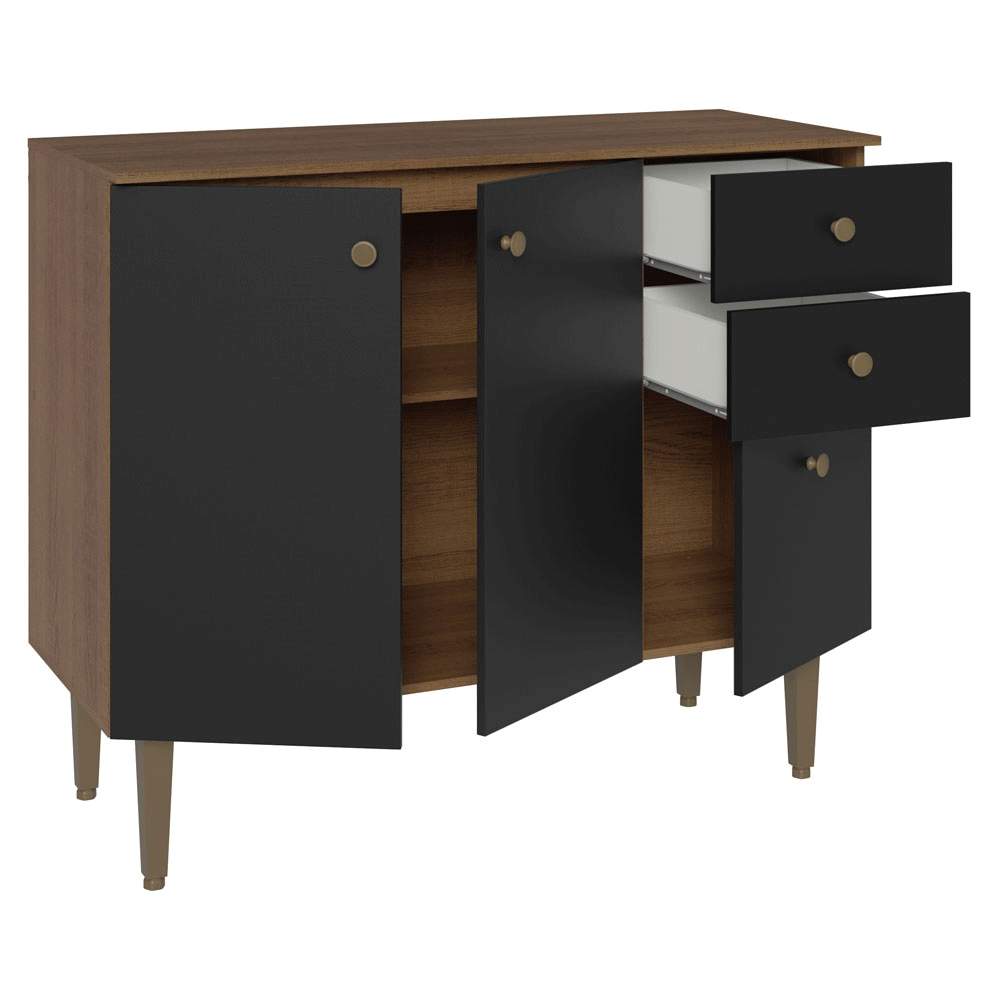 Balcão Gabinete 3 Portas 2 Gavetas Rustic/Preto Gourmet Madesa