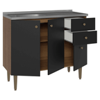 Balcão Gabinete com Pia 3 Portas e 2 Gavetas 105cm Rustic/Preto Gourmet Madesa