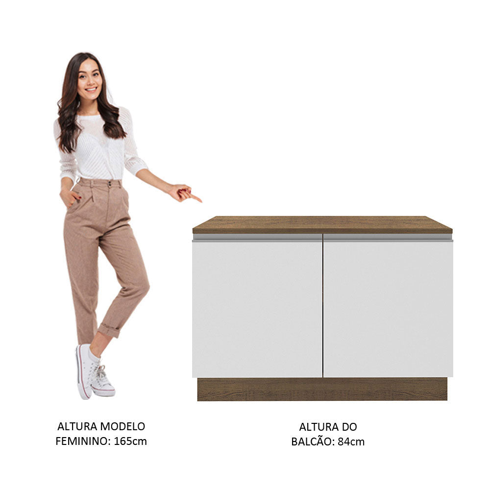 Balcão Madesa Glamy 120 cm 2 Portas (Com Tampo) Rustic/Branco