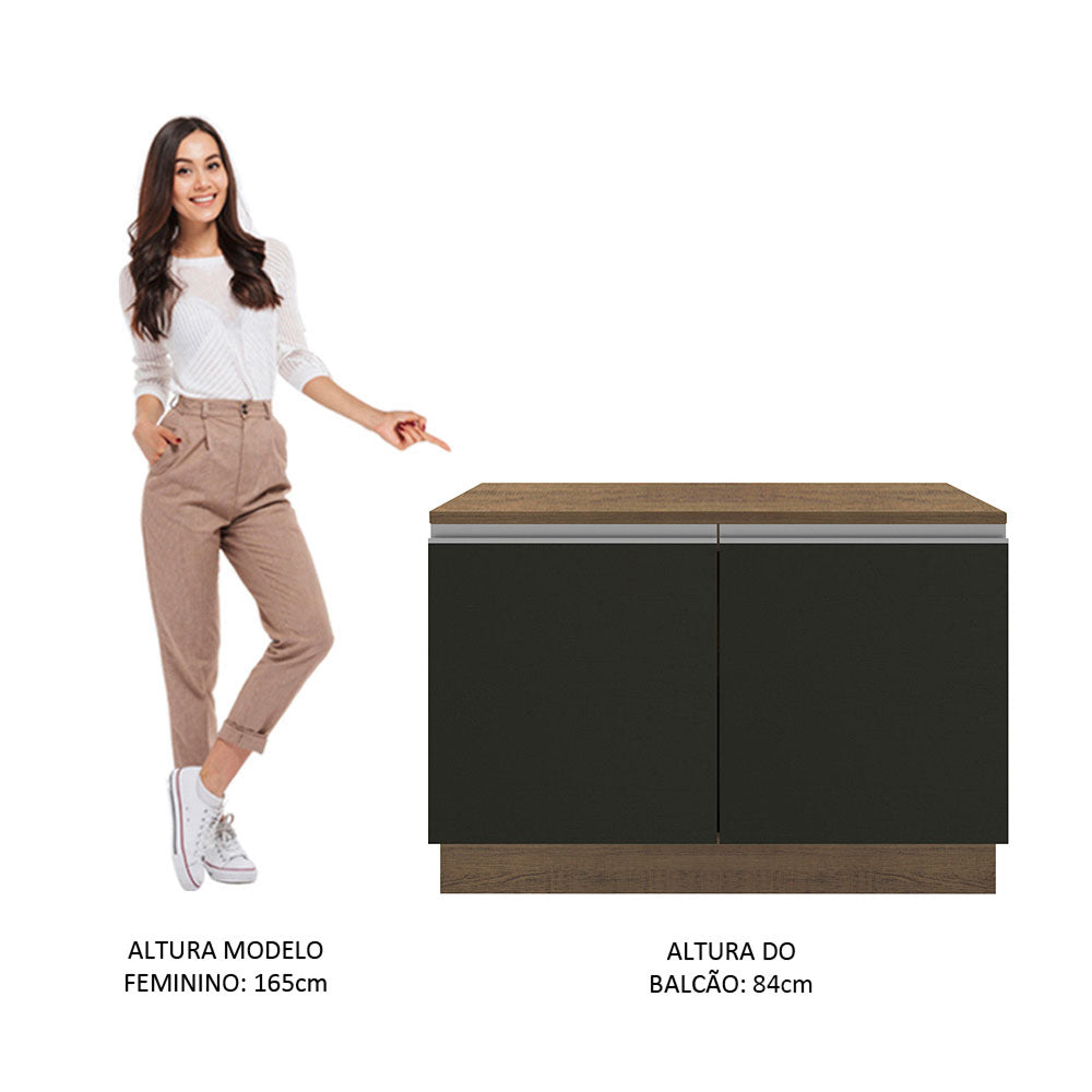 Balcão Madesa Glamy 120 cm 2 Portas (Com Tampo) Rustic/Preto