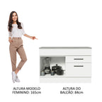 Balcão Cozinha 1 Porta e 2 Gavetas (Com Tampo) Branco Agata Madesa