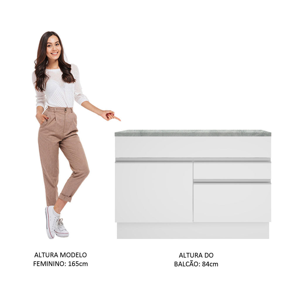 Balcão Madesa Glamy 120 cm 1 Porta e 2 Gavetas (Com Tampo) Branco