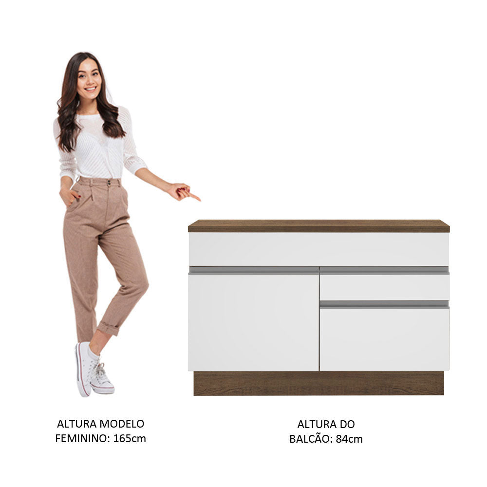 Balcão Madesa Glamy 120 cm 1 Porta e 2 Gavetas (Com Tampo) Rustic/Branco