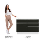 Balcão Madesa Glamy 120 cm 1 Porta e 2 Gavetas (Com Tampo) Branco/Preto