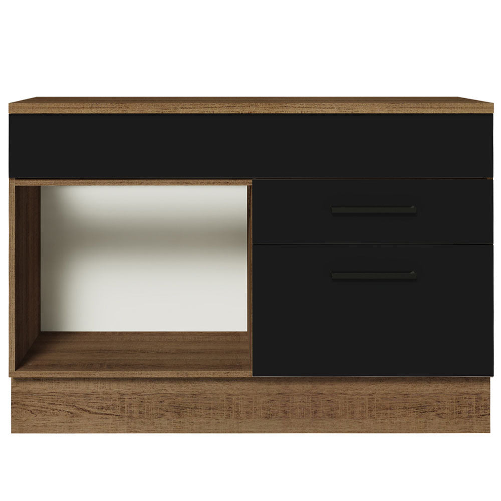 Balcão Cozinha 1 Porta e 2 Gavetas (Com Tampo) Rustic/Preto Agata Madesa