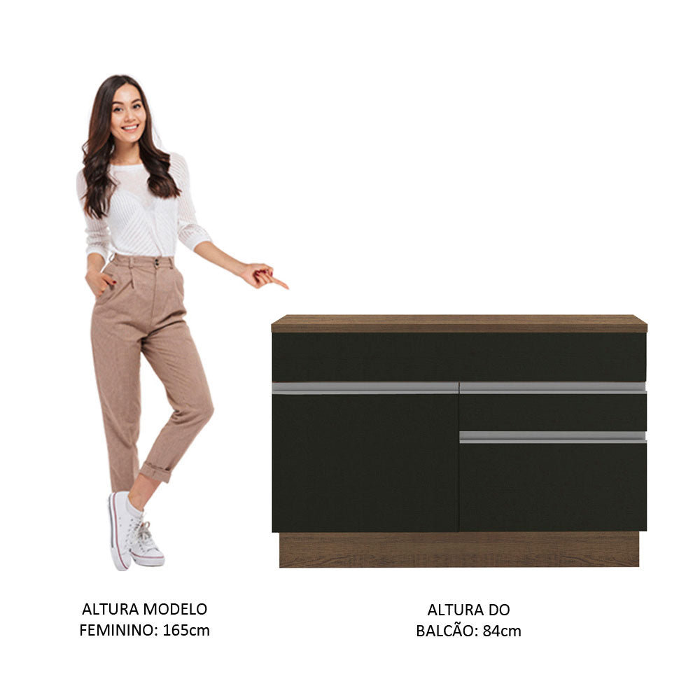 Balcão Madesa Glamy 120 cm 1 Porta e 2 Gavetas (Com Tampo) Rustic/Preto