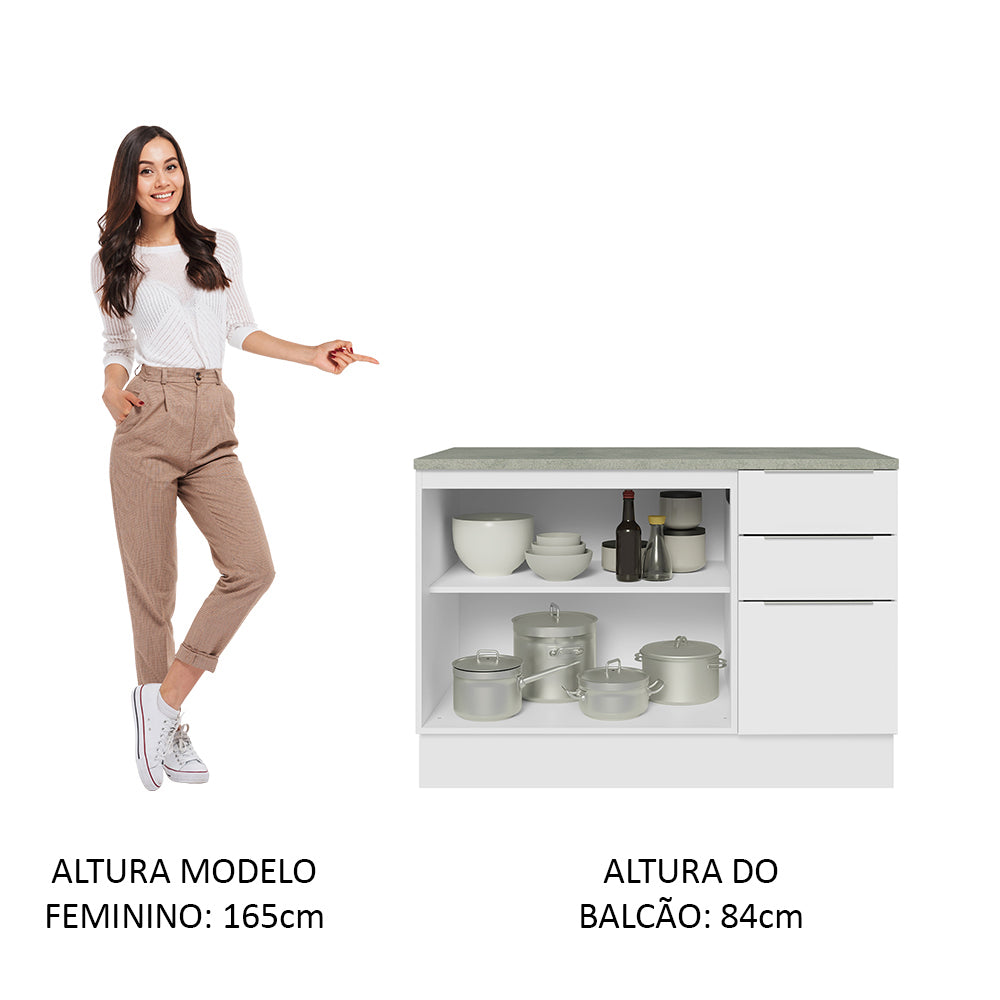 Balcão Cozinha 2 Portas e 3 Gavetas (Com Tampo) Branco Stella Madesa