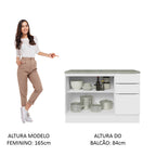 Balcão Cozinha 2 Portas e 3 Gavetas (Com Tampo) Branco Stella Madesa