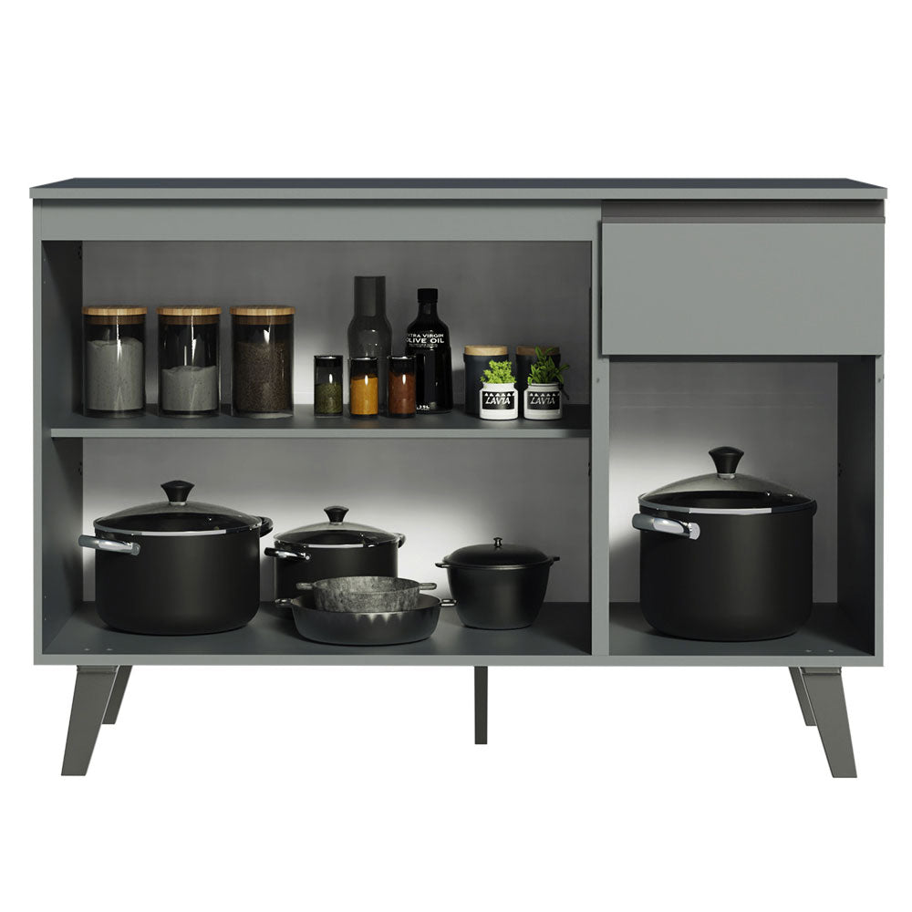 Balcão 3 Portas 1 Gaveta Com Pés Cinza Nice Madesa