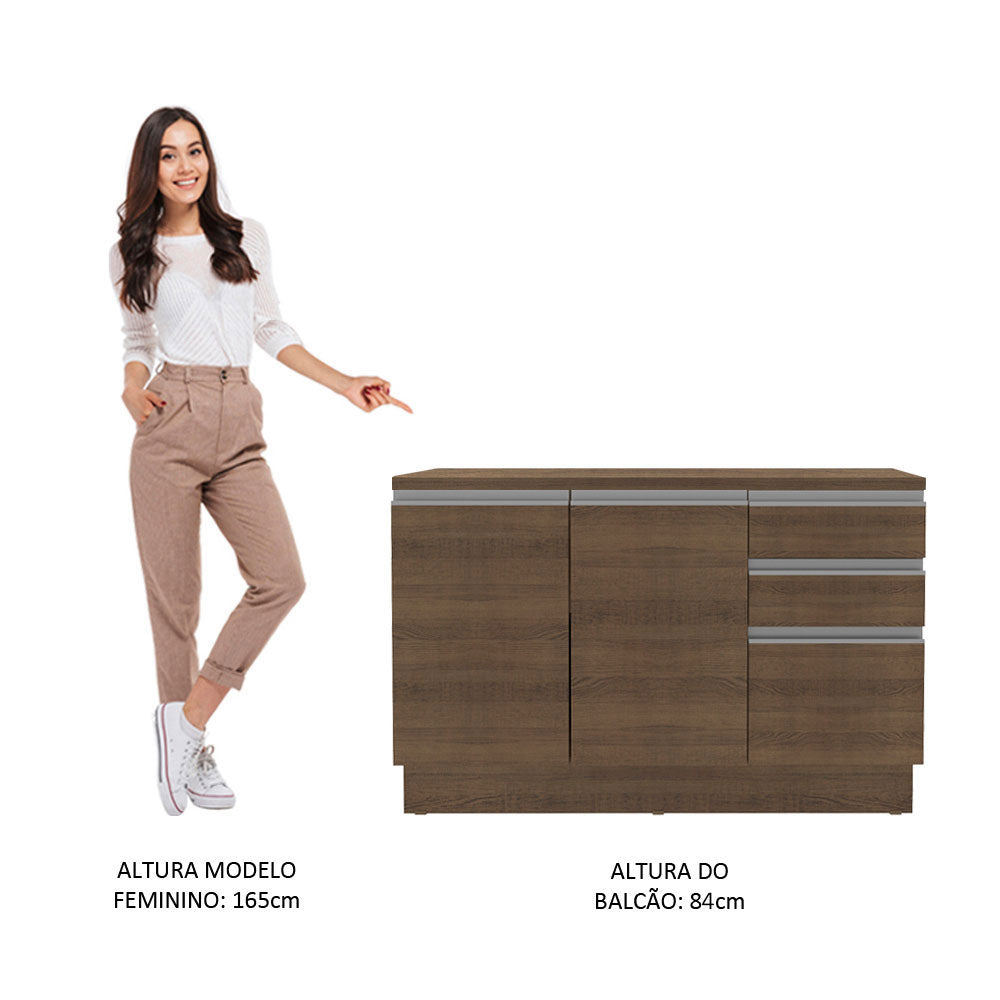Balcão Madesa Glamy 120 cm 2 Portas e 3 Gavetas (Com Tampo) Rustic