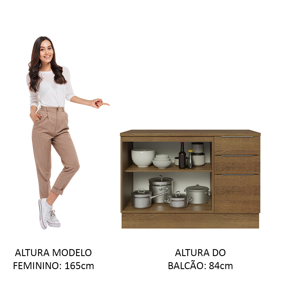 Balcão Cozinha 2 Portas e 3 Gavetas (Com Tampo) Rustic Stella Madesa