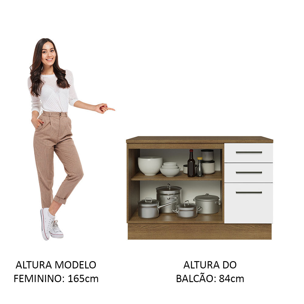 Balcão Cozinha 2 Portas e 3 Gavetas (Com Tampo) Rustic/Branco Agata Madesa