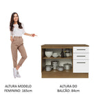 Balcão Cozinha 2 Portas e 3 Gavetas (Com Tampo) Rustic/Branco Agata Madesa