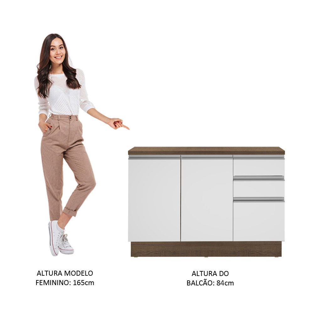 Balcão Madesa Glamy 120 cm 2 Portas e 3 Gavetas (Com Tampo) Rustic/Branco