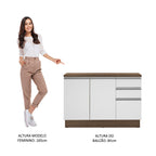 Balcão Madesa Glamy 120 cm 2 Portas e 3 Gavetas (Com Tampo) Rustic/Branco