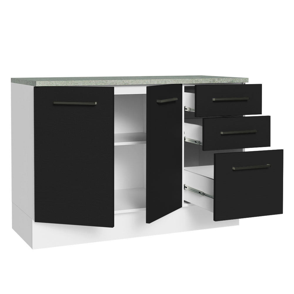 Balcão Cozinha 2 Portas e 3 Gavetas (Com Tampo) Branco/Preto Agata Madesa