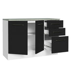 Balcão Cozinha 2 Portas e 3 Gavetas (Com Tampo) Branco/Preto Agata Madesa