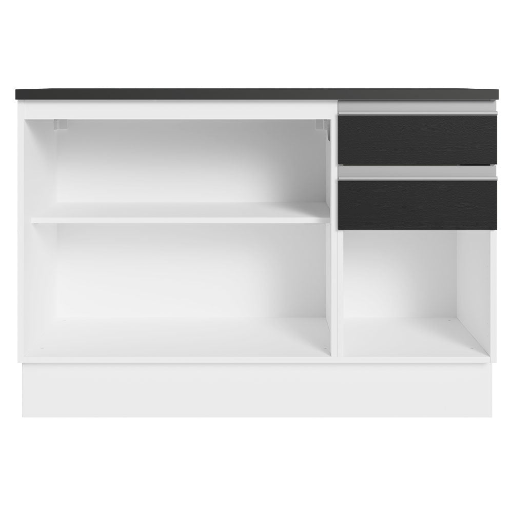 Balcão Cozinha 100% MDF 120 cm 3 Portas e 2 Gavetas Branco/Preto Acordes Madesa