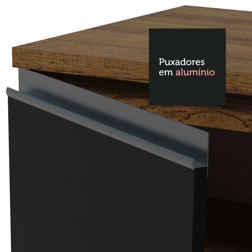 Balcão Gabinete de Pia Madesa Glamy 120 cm 2 Portas e 3 Gavetas (Sem Tampo e Pia) Rustic/Preto