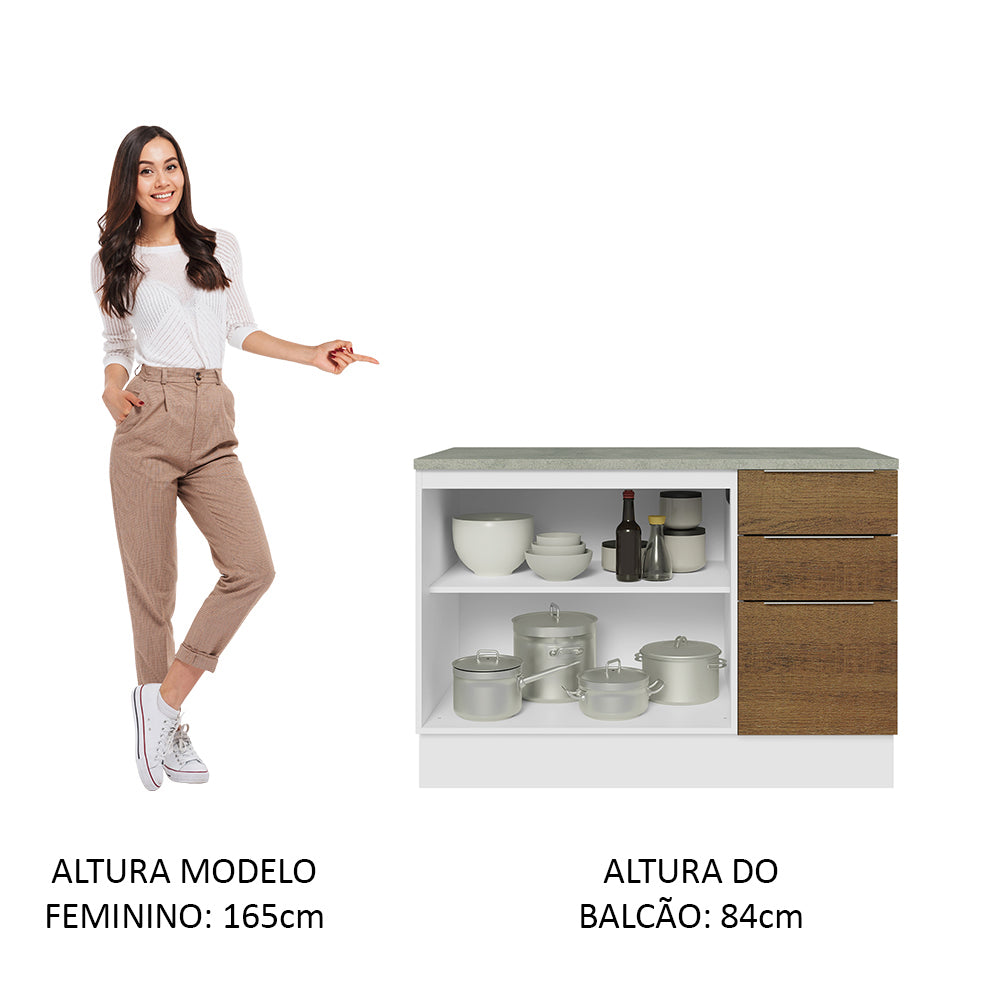Balcão Cozinha 2 Portas e 3 Gavetas (Com Tampo) Branco/Rustic Stella Madesa