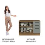 Balcão Cozinha 2 Portas e 3 Gavetas (Com Tampo) Rustic/Cinza Agata Madesa