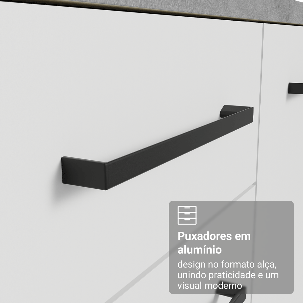 Balcão de Cozinha 120 cm 2 Portas 3 Gavetas Branco Tampo Rustic Agata Madesa