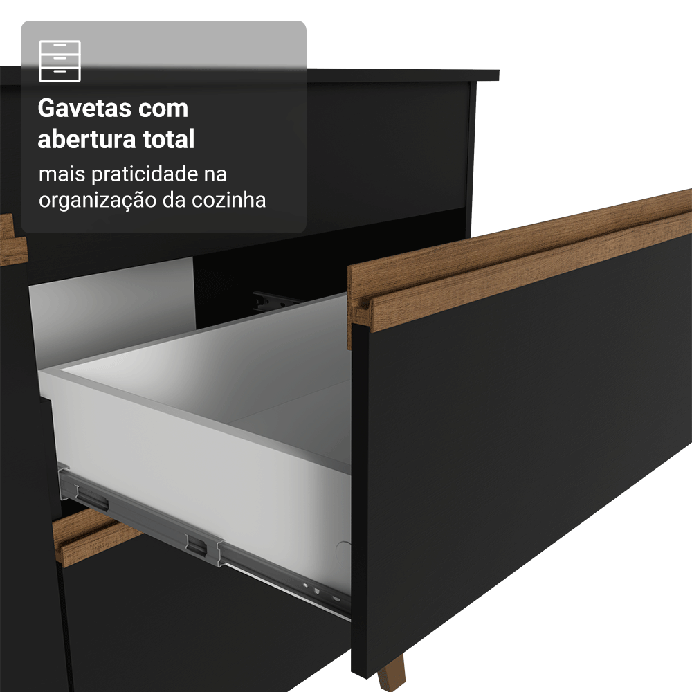 Balcão de Cozinha com 2 Portas e 1 Gaveta 120 cm Preto Pieta Madesa