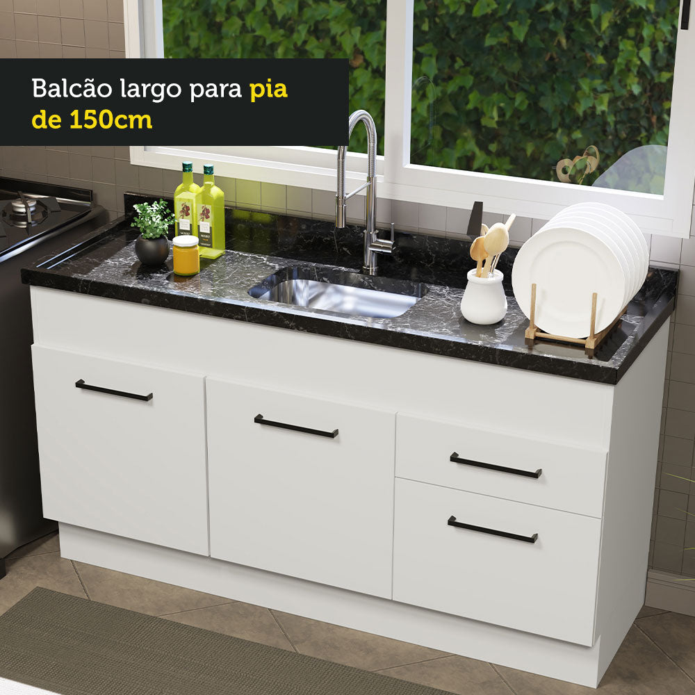 Balcão de Pia Madesa Agata 150 cm 2 Portas e 2 Gavetas (Sem Tampo e Pia) Branco