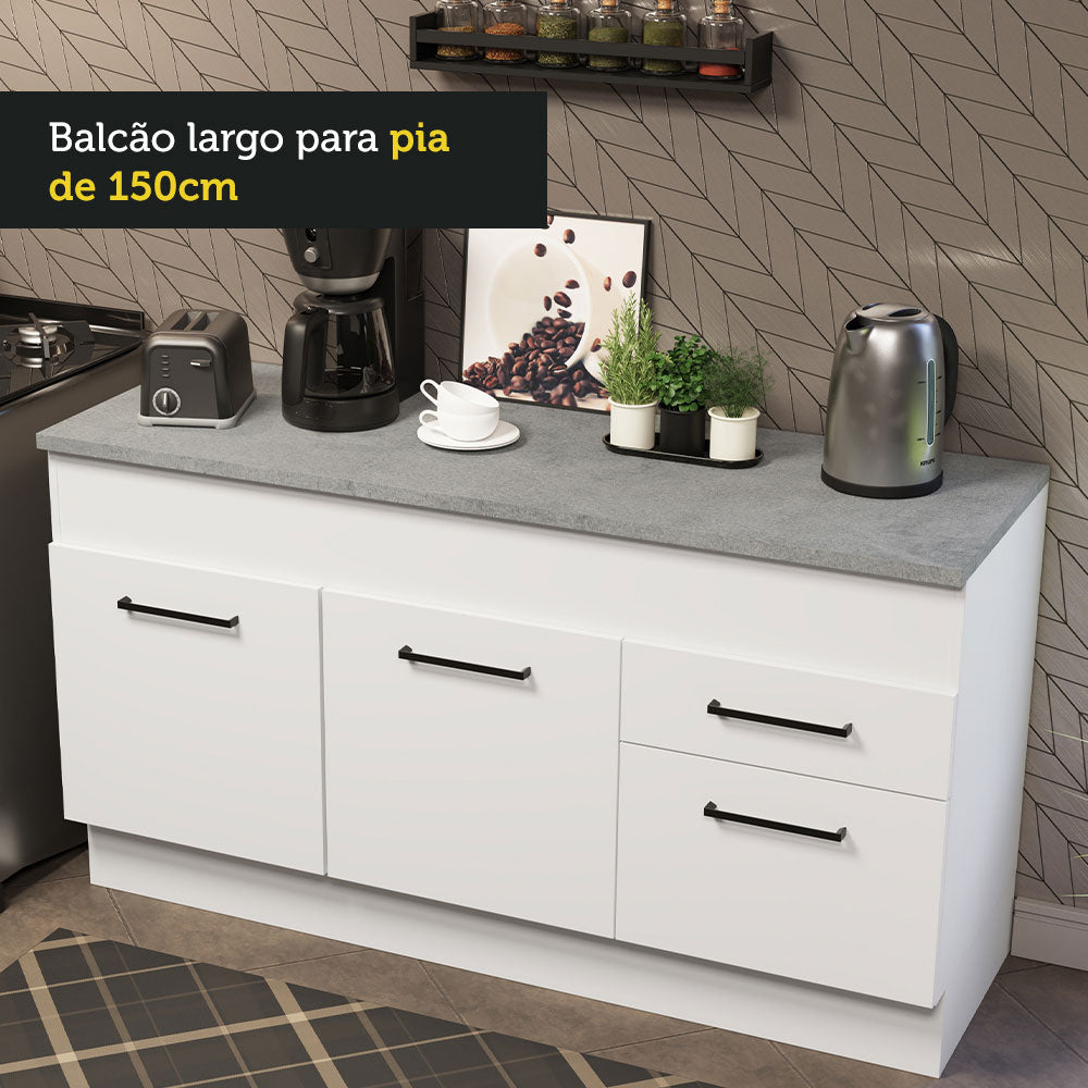 Balcão Madesa Agata 150 cm 2 Portas e 2 Gavetas (Com Tampo) Branco