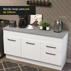 Balcão Madesa Agata 150 cm 2 Portas e 2 Gavetas (Com Tampo) Branco